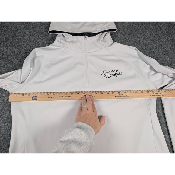 Sunday Swagger 1/4 Zip Performance Hoodie Mens XL White Black Speckled Hood Golf - Picture 4 of 8